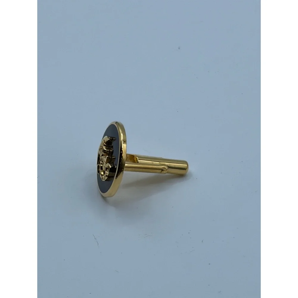 K Line Mens Gold Tone Black Enamel Anchor Nautical Toggle Back Cufflinks